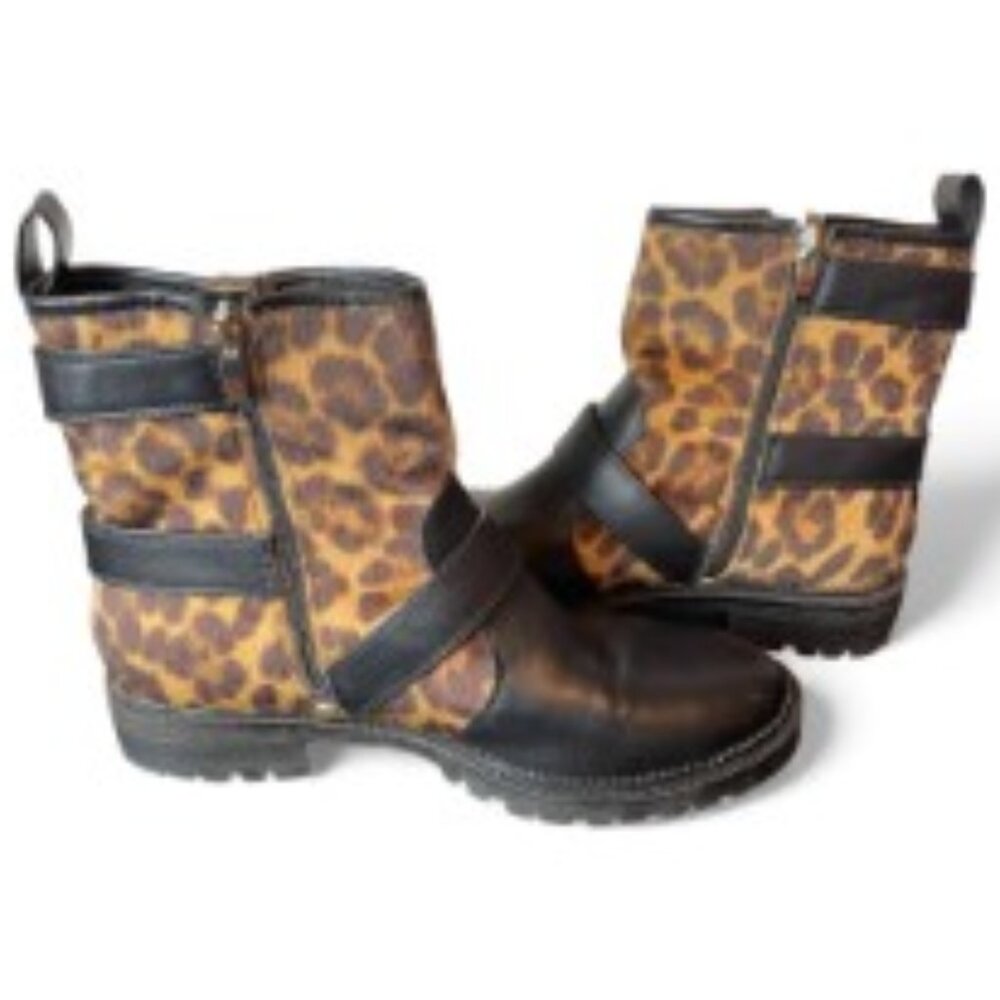 NINE WEST WOMEN'S ARRIA LEOPARD FAUX FUR MOTO BOOTS SIZE 10M - Picture 4 of 10